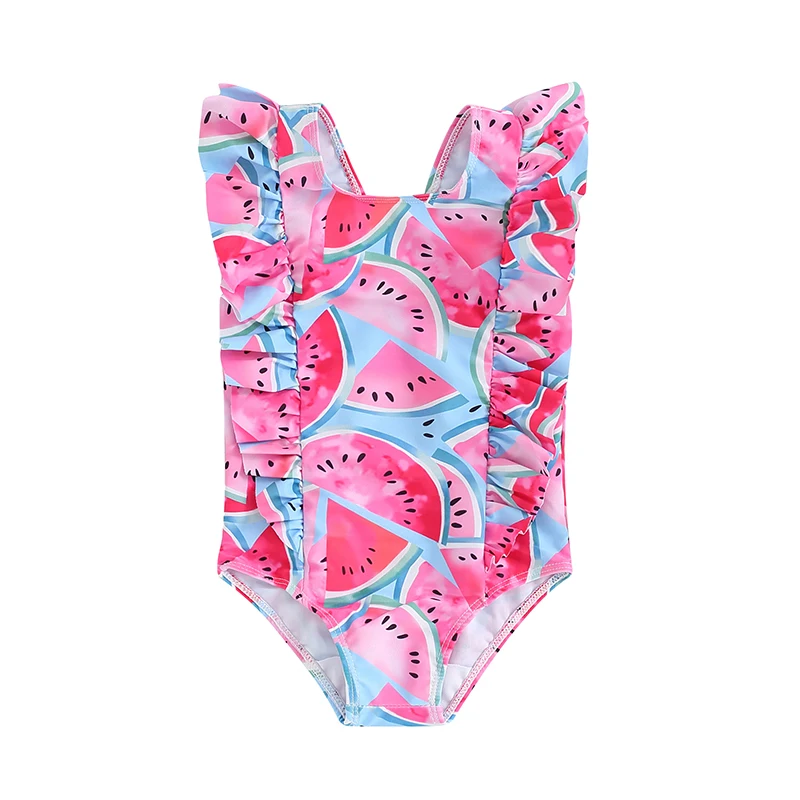 

Baby Girl Swimwear Summer Watermelon Print Ruffle Monokini Swimsuits for Toddler Bathing Suits Beachwear