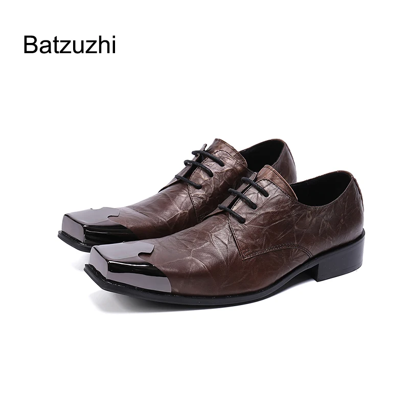 

Туфли Batzuzhi мужские ручной работы, квадратный носок, коричневые кожаные классические туфли, на шнуровке, деловые, EU38-46