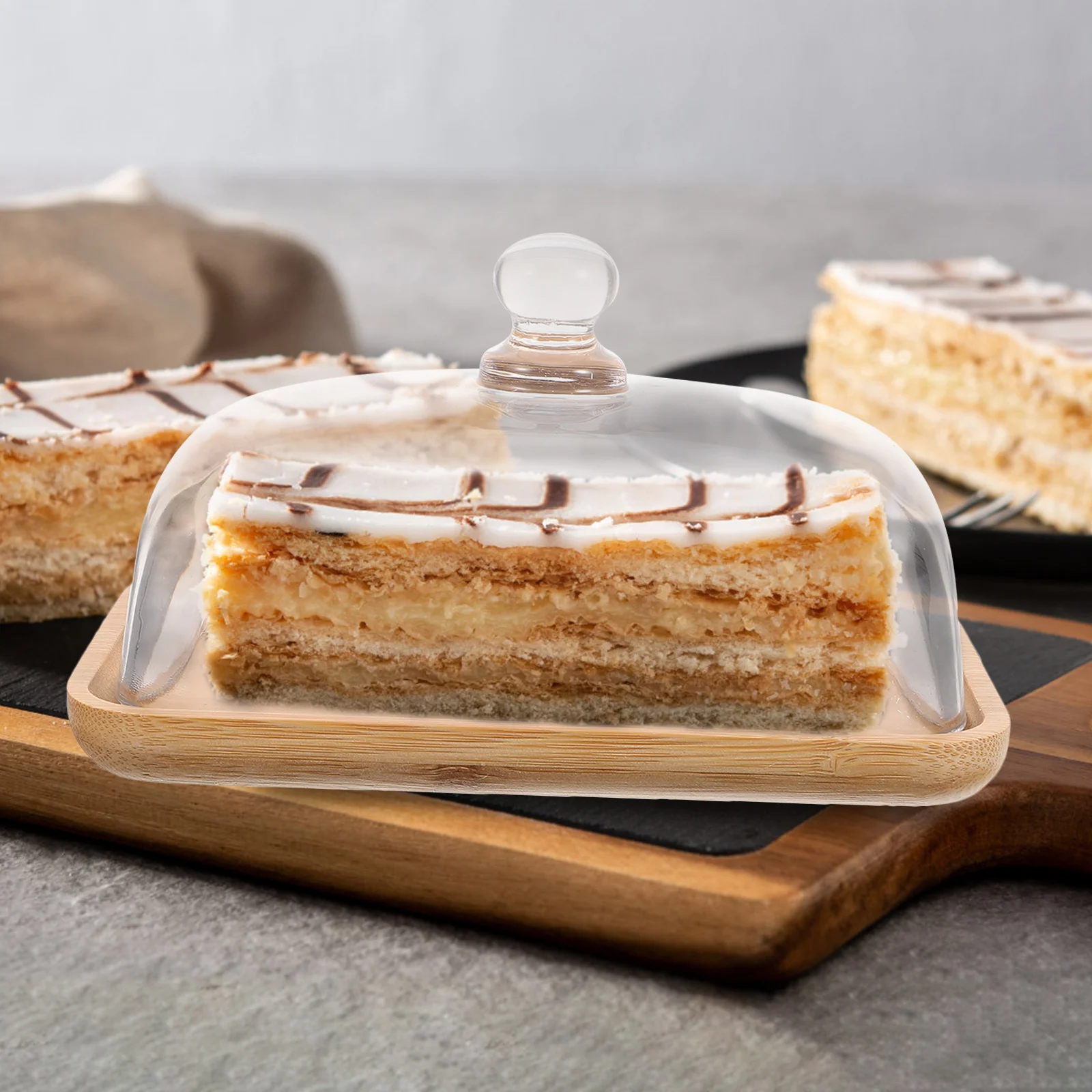 Wooden Cake Stand with Glass Dome Cover for Desserts and Cupcakes at Weddings and Birthdays
Wooden Cake Stand with Glass Dome Cover for Desserts and Cupcakes at Weddings and Birthdays