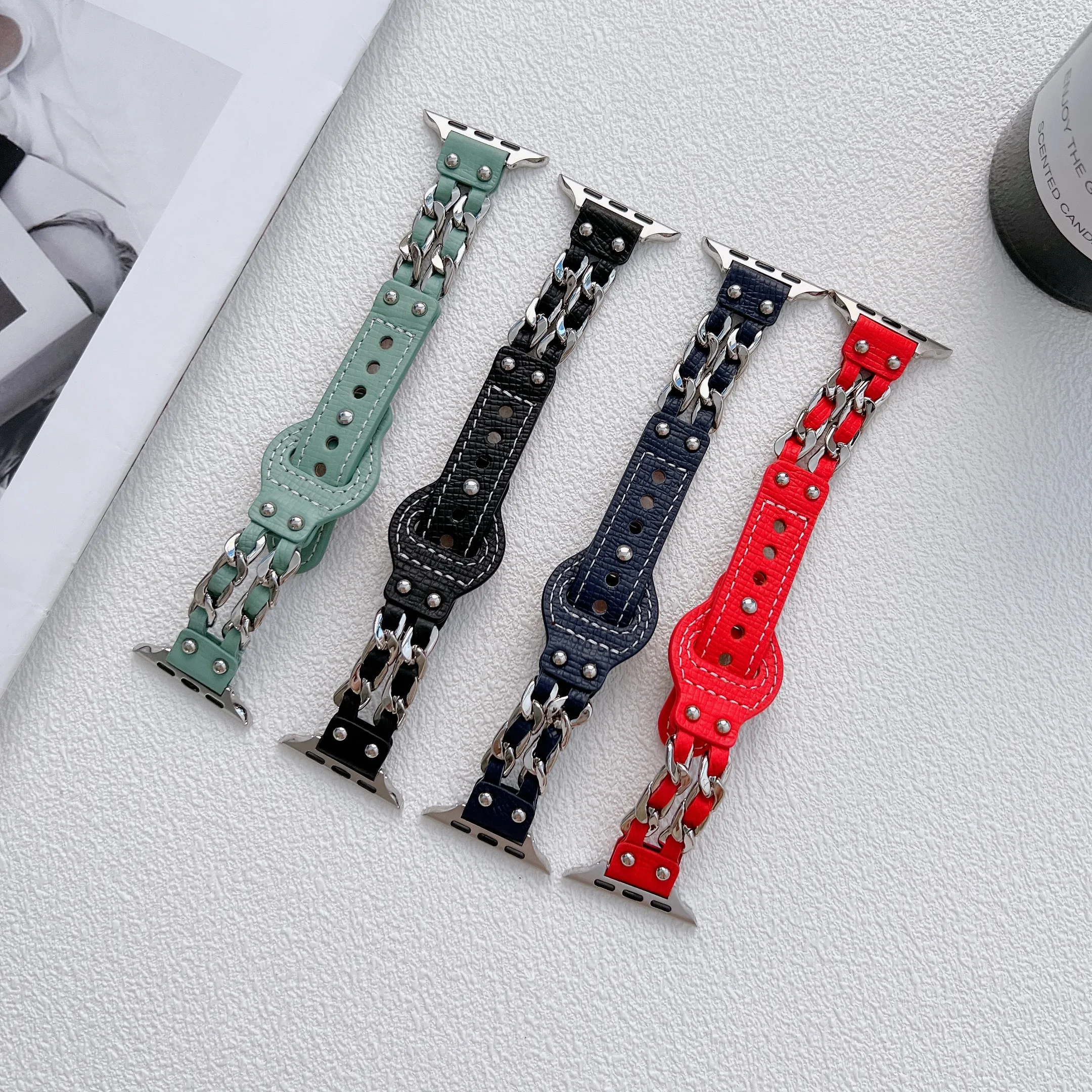 Leather strap For Apple watch 7 45mm 41mm 6 5 4 SE 44mm 40mm Denim Two Row Chain Sports Watch Wristband For iwatch 3 2 42mm 38mm
Leather strap For Apple watch 7 45mm 41mm 6 5 4 SE 44mm 40mm Denim Two Row Chain Sports Watch Wristband For iwatch 3 2 42mm 38mm