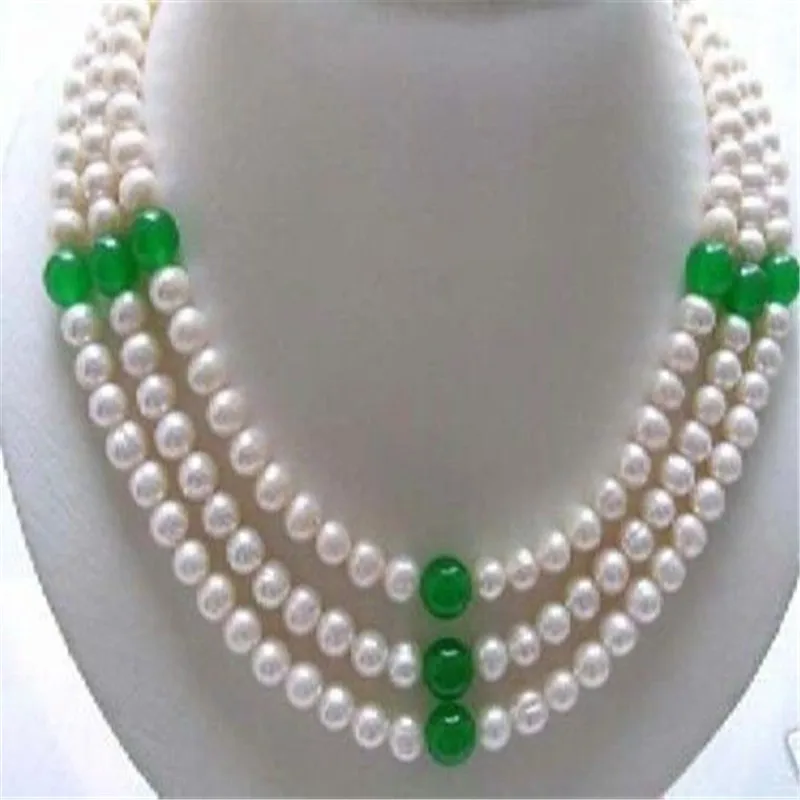 Natural freshwater pearl 3 Rows Genuine 7-8 MM Pearls Green jades wedding/Party/Ball/Gift necklaces
Natural freshwater pearl 3 Rows Genuine 7-8 MM Pearls Green jades wedding/Party/Ball/Gift necklaces
