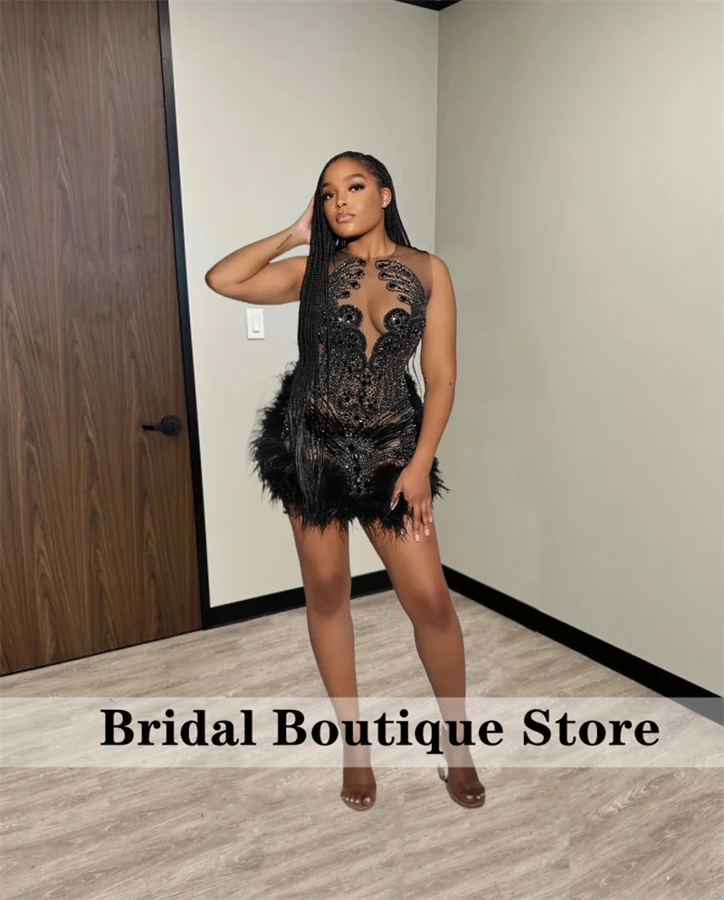 New Arrival Black Diamond Short Prom Dress Luxury Beads Crystal Feather Birthday Party Cocktail Senior Homecoming Gowns Robe
New Arrival Black Diamond Short Prom Dress Luxury Beads Crystal Feather Birthday Party Cocktail Senior Homecoming Gowns Robe