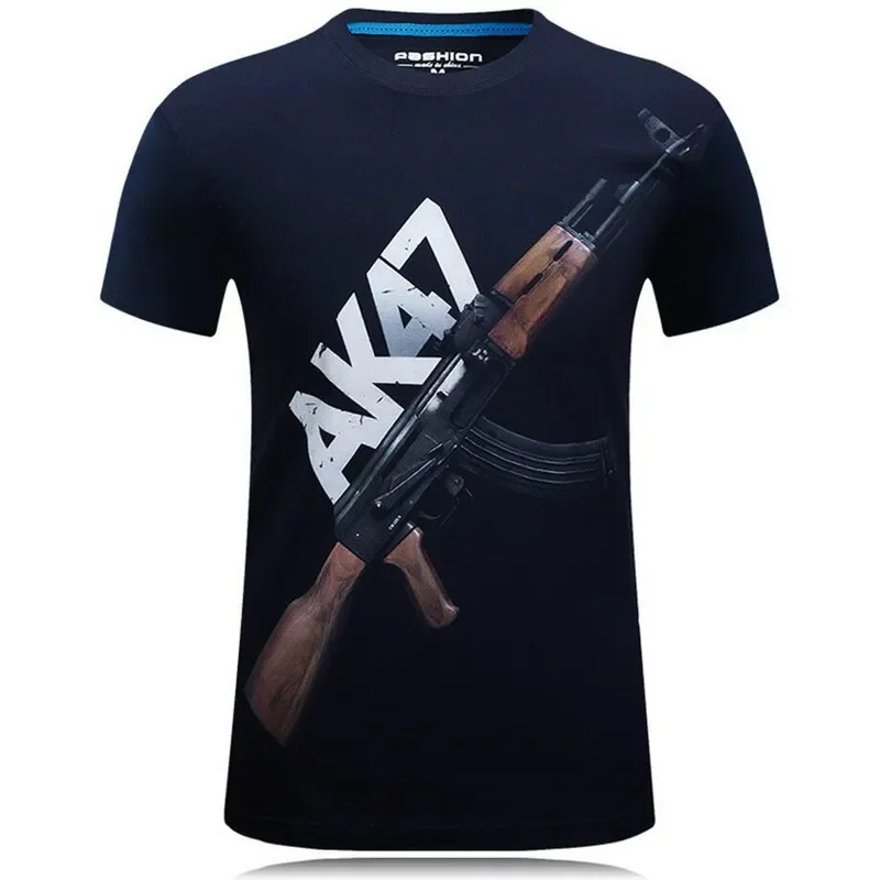 Summer Personality Fashion Short Sleeve T-shirt Ak 47 Gun Print Army Fan Tough Guy Wind Speed Dry O Collar Shirt Punk Top
Summer Personality Fashion Short Sleeve T-shirt Ak 47 Gun Print Army Fan Tough Guy Wind Speed Dry O Collar Shirt Punk Top