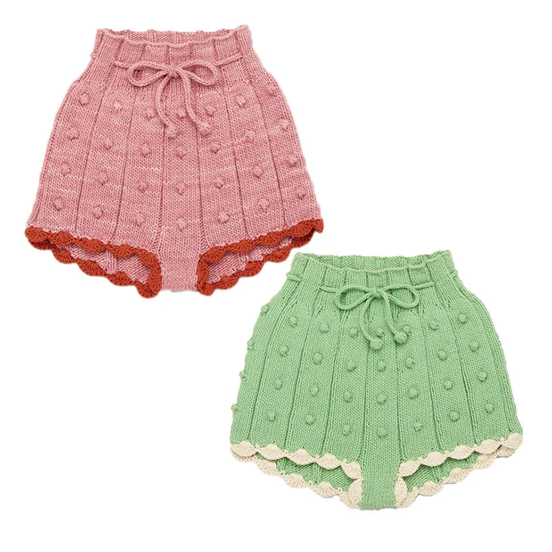 

Girls lace knitted shorts, baby sweater shorts, summer and autumn handmade ball pants for wearing on the outside Misha Puff