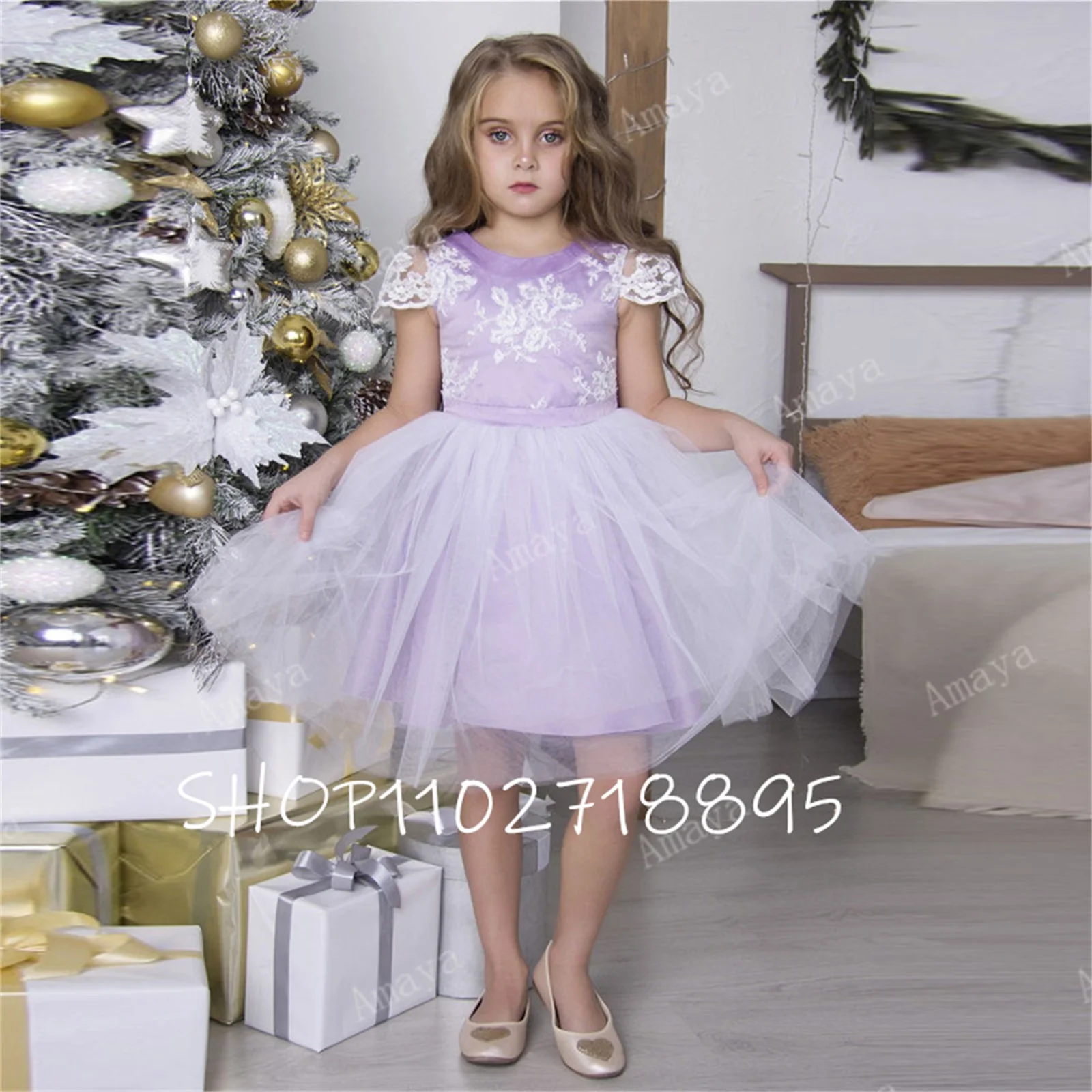 

Pink Ruffles Princess Puffy Flower Girl Dresses Tiered Tulle Knee Length Holy Communion Birthday Pageant Prom Ball Gown