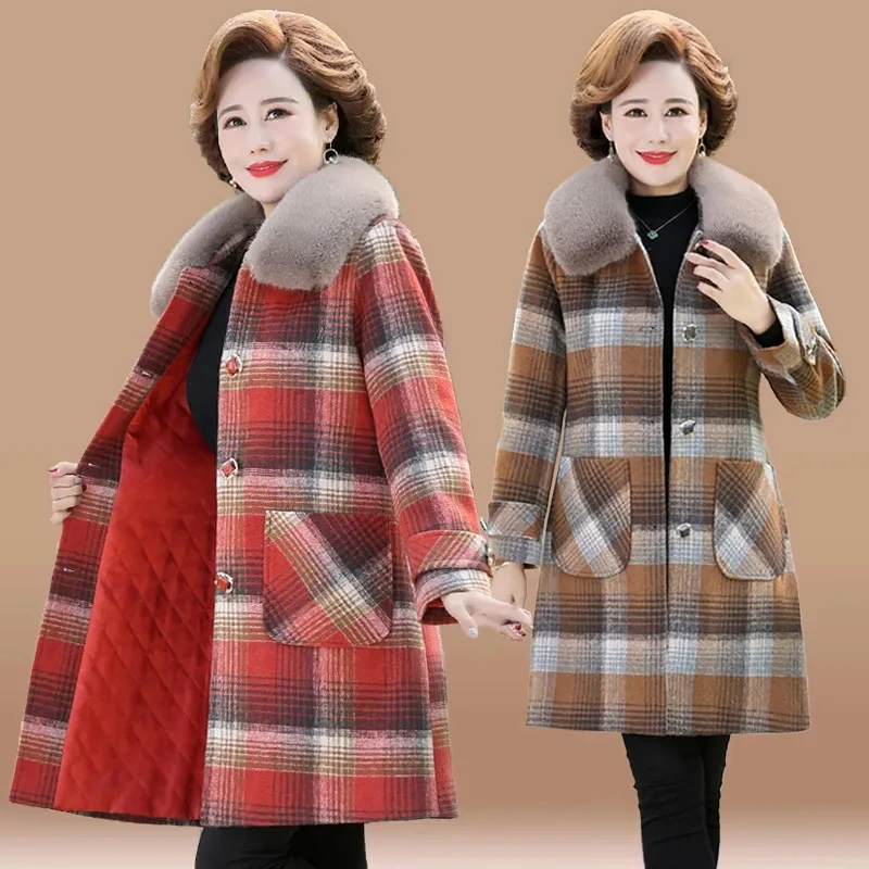 New Mom Clothes Winter Woolen Jacket Thicke Plaid Tops Middle-aged Female Wool Blended Coat Elegant Women Mid Long Overcoat 5XL
New Mom Clothes Winter Woolen Jacket Thicke Plaid Tops Middle-aged Female Wool Blended Coat Elegant Women Mid Long Overcoat 5XL
