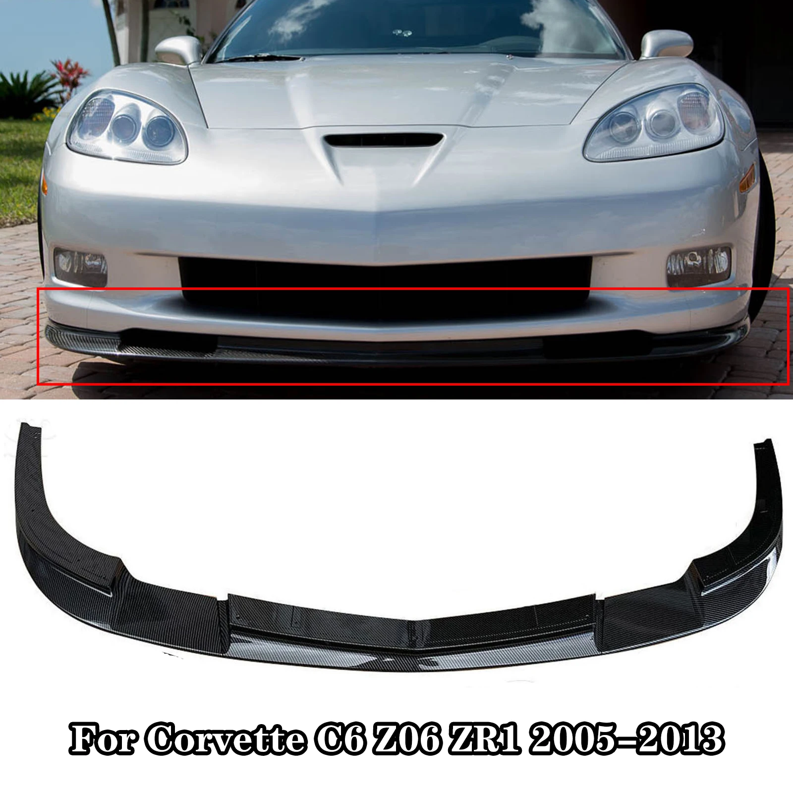 

For Chevrolet Corvette C6 Z06 Zr1 2005-2013 Wide Body Version Front Bumper Lip Splitter Diffuser Spoiler Carbon Fiber Look