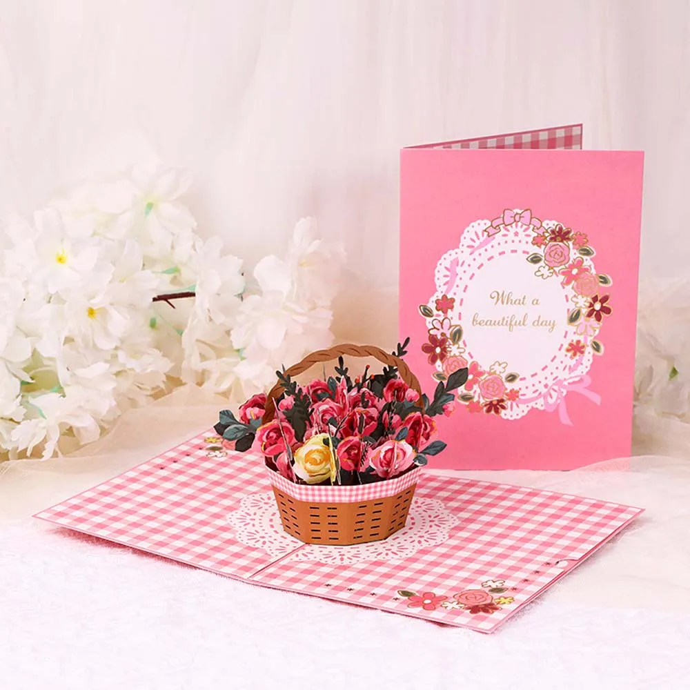 

3D Mothers Day Pop Up Card Thanksgiving Birthday Anniversary Gift 3D Carnations Greeting Cards for Mom Wife