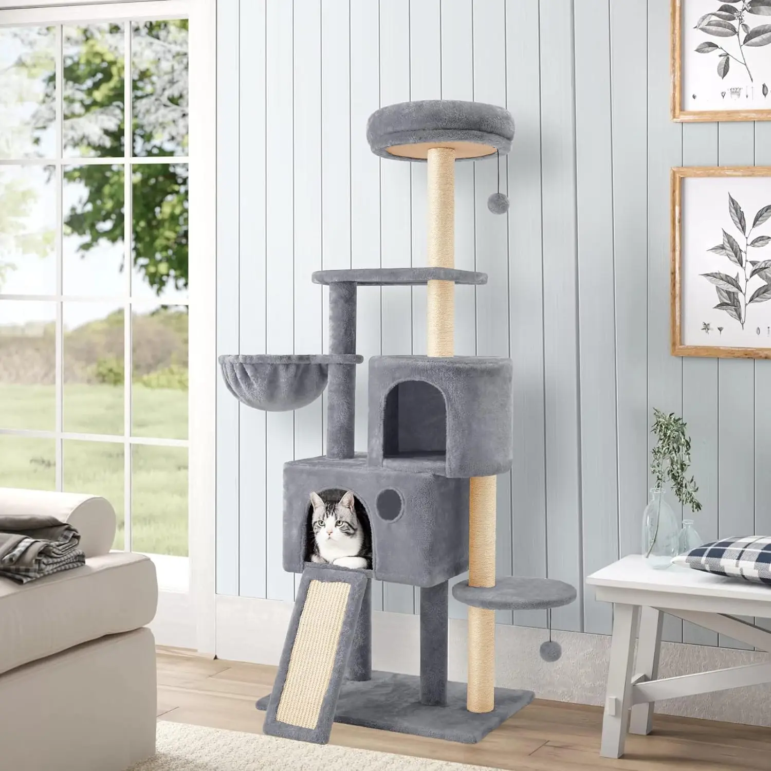 

59" Multi-Level Cat Tree Cat Tower for Indoor Cats, Tall Plush Rest Area with Spacious Cat Condos, Scratching Posts with