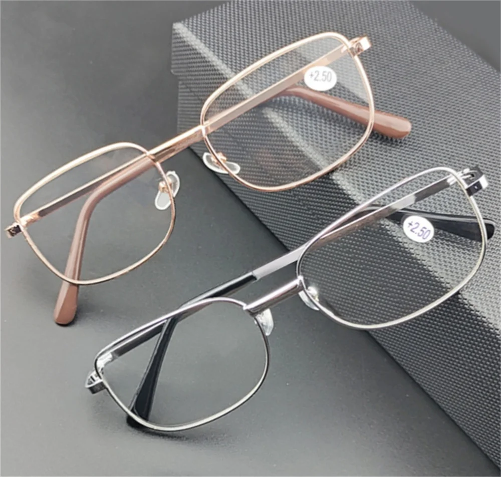 

Очки для пожилых людей для дальнозоркости увеличительные металлические квадратные линзы в полной оправе с полимерными линзами очки для чтения с защитой от синего света для мужчин и женщин
