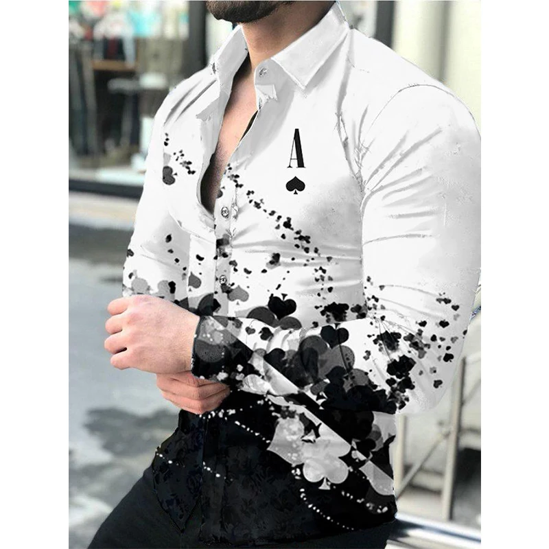 Fashion Luxury Men Shirts Casual Turn-down Collar Buttoned Shirt Poker Print Long Sleeve Tops Men's Clothing Club Party Cardigan
Fashion Luxury Men Shirts Casual Turn-down Collar Buttoned Shirt Poker Print Long Sleeve Tops Men's Clothing Club Party Cardigan