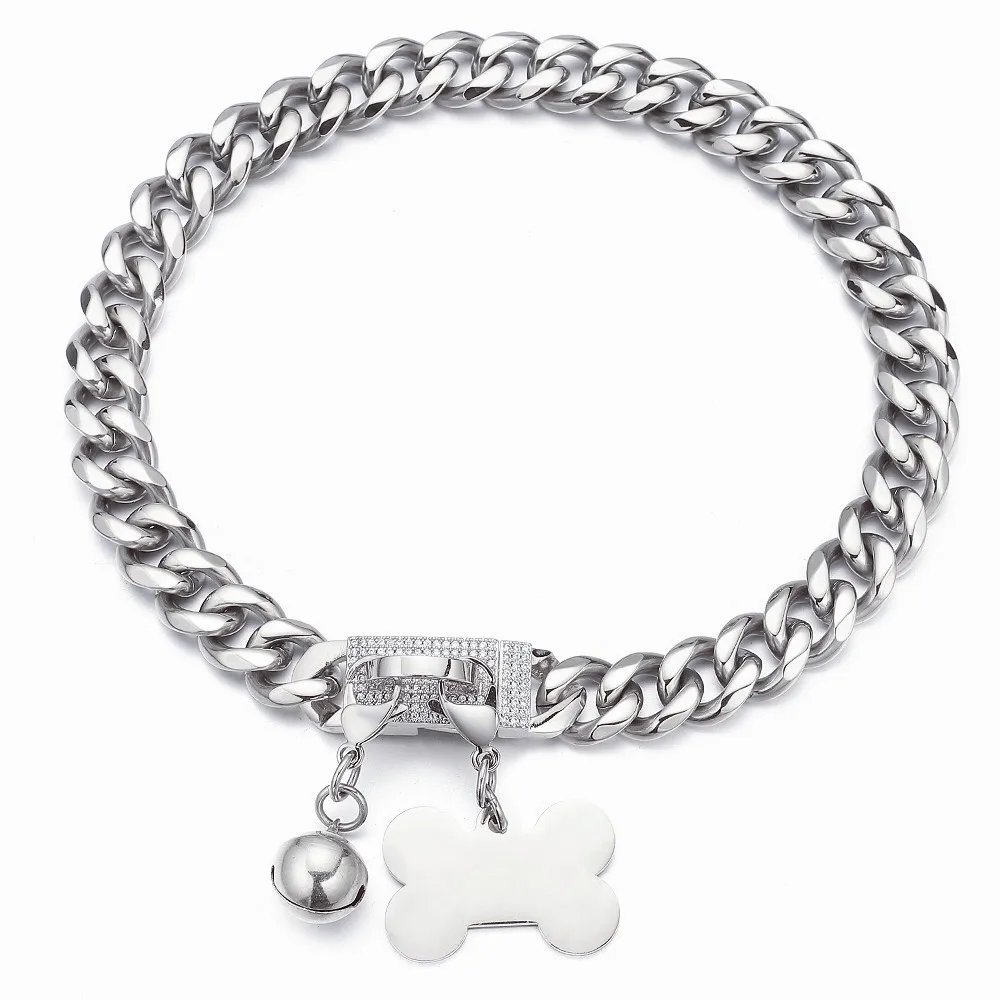 Stainless Steel Pet Dog Collar Curb Cuban Link Chain with ID Tag and Bell for Small Medium Large Dogs 15mm/19mm Wide 10-26inch
Stainless Steel Pet Dog Collar Curb Cuban Link Chain with ID Tag and Bell for Small Medium Large Dogs 15mm/19mm Wide 10-26inch