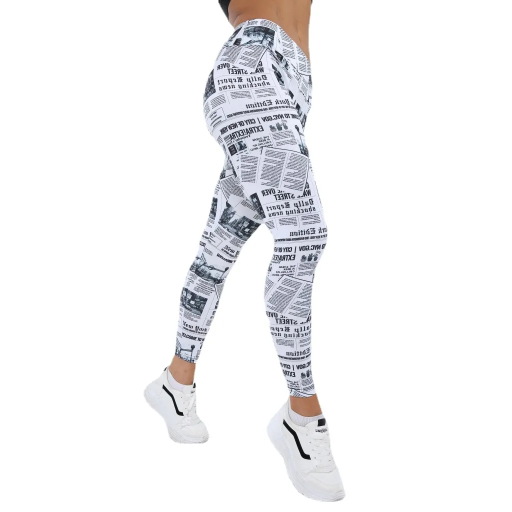 New Black White High Waist Seamless Yoga Pants Women Newspaper Letter Print Streetwear Leggings Fitness Women Sexy Casual Pants New Black White High Waist Seamless Yoga Pants Women Newspaper Letter Print Streetwear Leggings Fitness Women Sexy Casual Pants