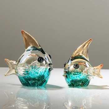 화려한 유리 그라데이션 물고기 동상, 크리스탈 물고기 입상 조각 방 물고기 탱크 미적 장식 홈 데스크 장식