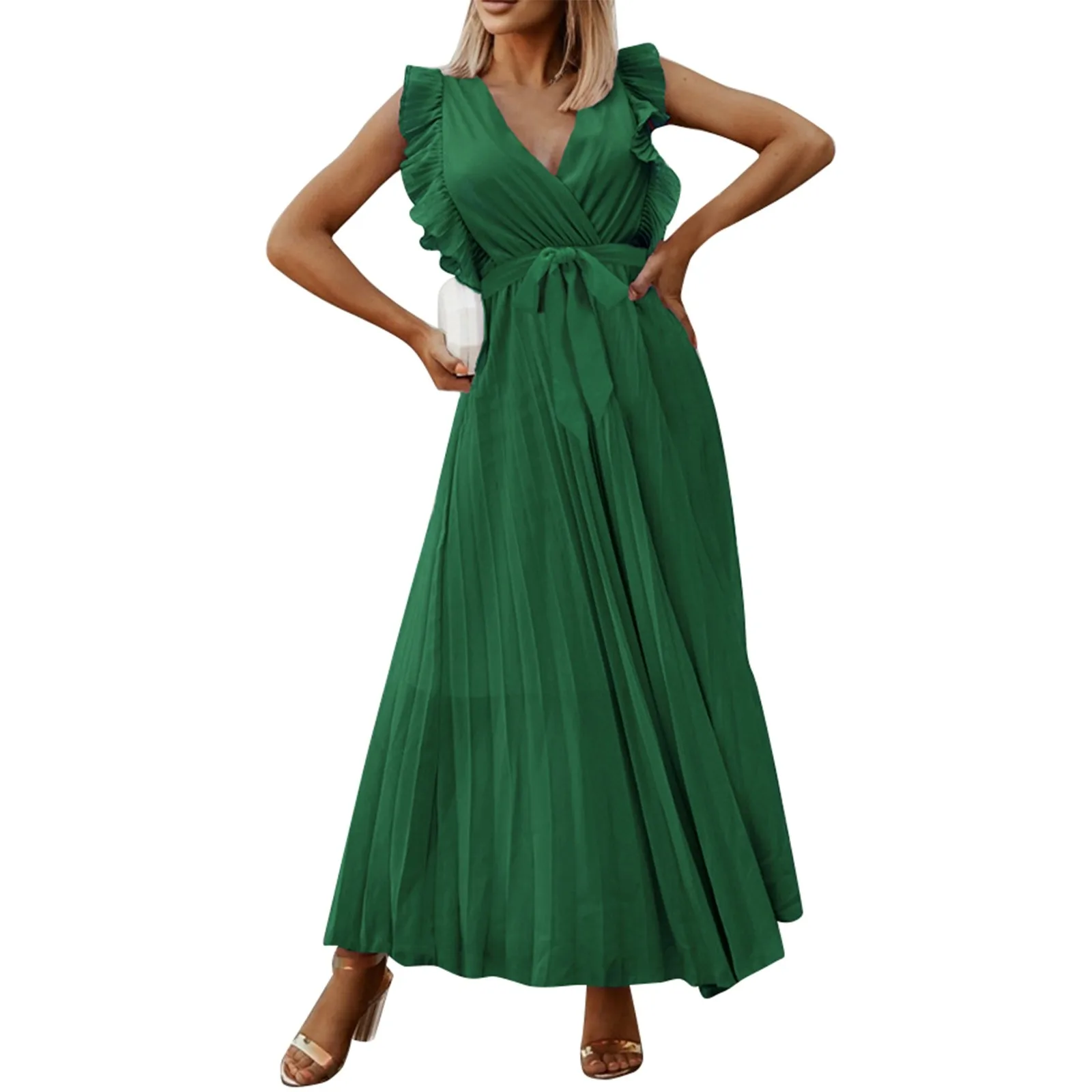2024 New Summer Dress Women V Neck Ruffles Sleeveless Belt Long Dress High Quality Elegant Big Hem Chiffon Pleated Dress
2024 New Summer Dress Women V Neck Ruffles Sleeveless Belt Long Dress High Quality Elegant Big Hem Chiffon Pleated Dress