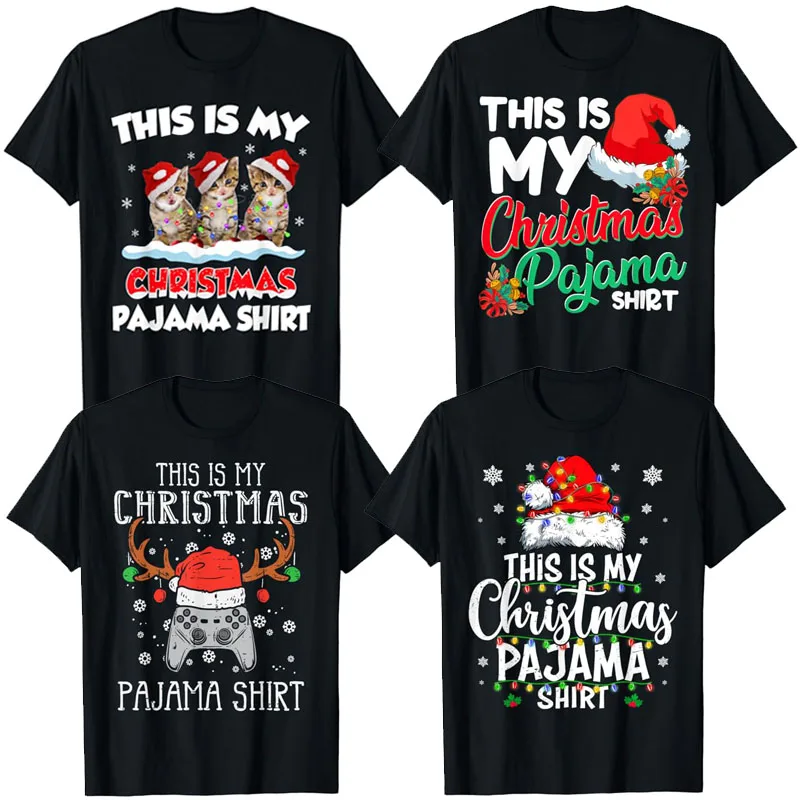 

This Is My Christmas Pajama Shirt Cat Lover Funny Christmas T-Shirt Gamer Xmas Boys Girls Holiday Tees Cute Lights Costume Gifts