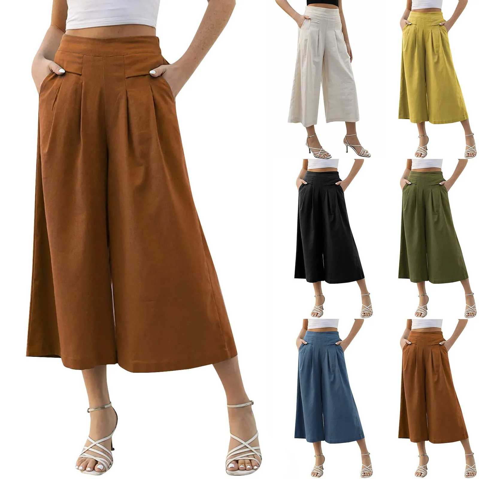 

Женские Оригинальные повседневные укороченные брюки из хлопка и льна с карманами, удобные и удобные брюки