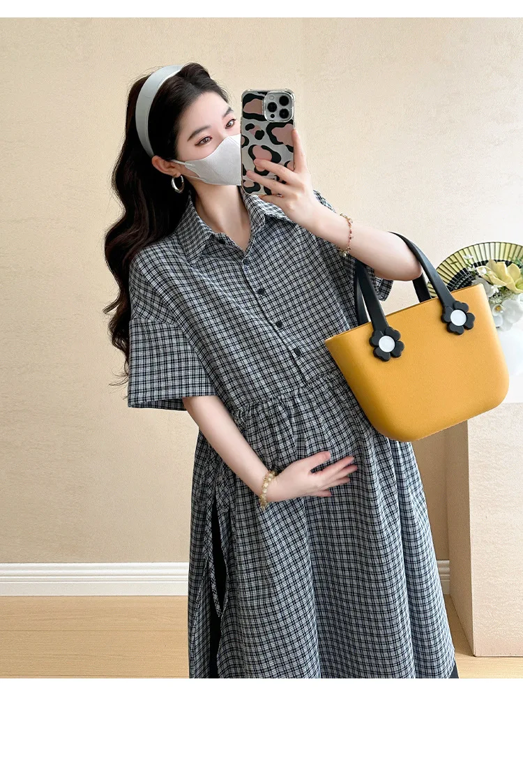 Summer Maternity Dress: Fashionable Checkered Fake Two-Piece Shirt Dress - Stylish & Comfortable Pregnancy Wear for Trendy Moms 16 S310b2af74e944c4d9781959e2ac9c09cN