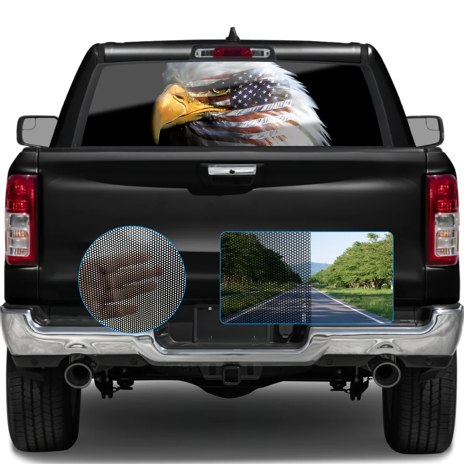 

1pc Truck Rear Window Perforated Decal Wrap American Flag Eagle Graphic Vinyl Sticker Patriotic Decoration Fit Most Pickup Truck