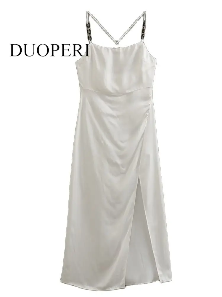 

Платье DUOPERI женское Плиссированное средней длины с разрезом спереди, открытой спиной, на молнии, Винтажное с тонкими бретельками и квадратным вырезом, шикарное Дамское Платье