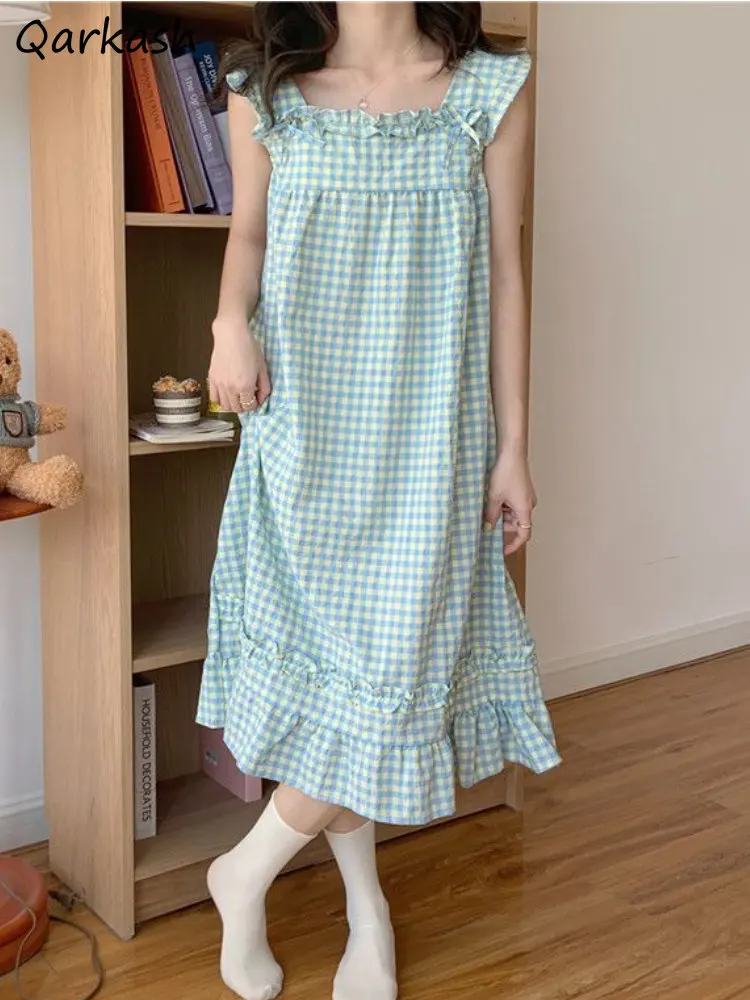 Plaid Nightgowns Women Ruffles Sleeveless Kawaii Summer Sleepwear Casual Girlish Home Baggy Nighty Fashion Basics Daily Mujer
Plaid Nightgowns Women Ruffles Sleeveless Kawaii Summer Sleepwear Casual Girlish Home Baggy Nighty Fashion Basics Daily Mujer