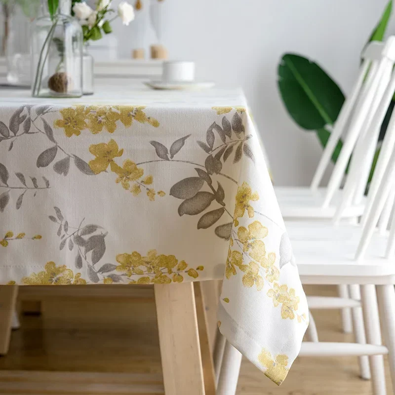 

MIDOSHARK Pastoral style plant flower printed cotton and linen rectangular tablecloth Dinning table cover
