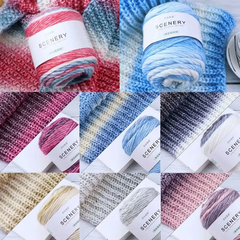 

100g Worsted Hand Knitting Cake Yarn Ombre Colorful Crochet Woven Thread DIY Craft for Warm Scarf Sweater Coat