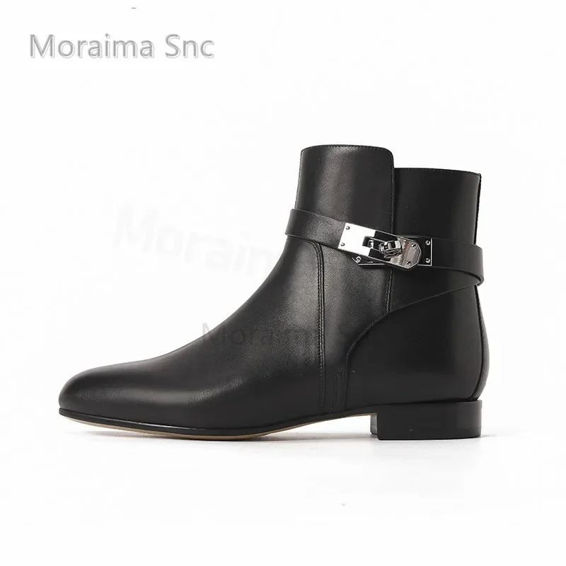Metal Buckle Leather Ankle Boots for Women Round Head Low Heel All-Matching Naked Boots Temperament Office Party Women's Boots
Metal Buckle Leather Ankle Boots for Women Round Head Low Heel All-Matching Naked Boots Temperament Office Party Women's Boots
