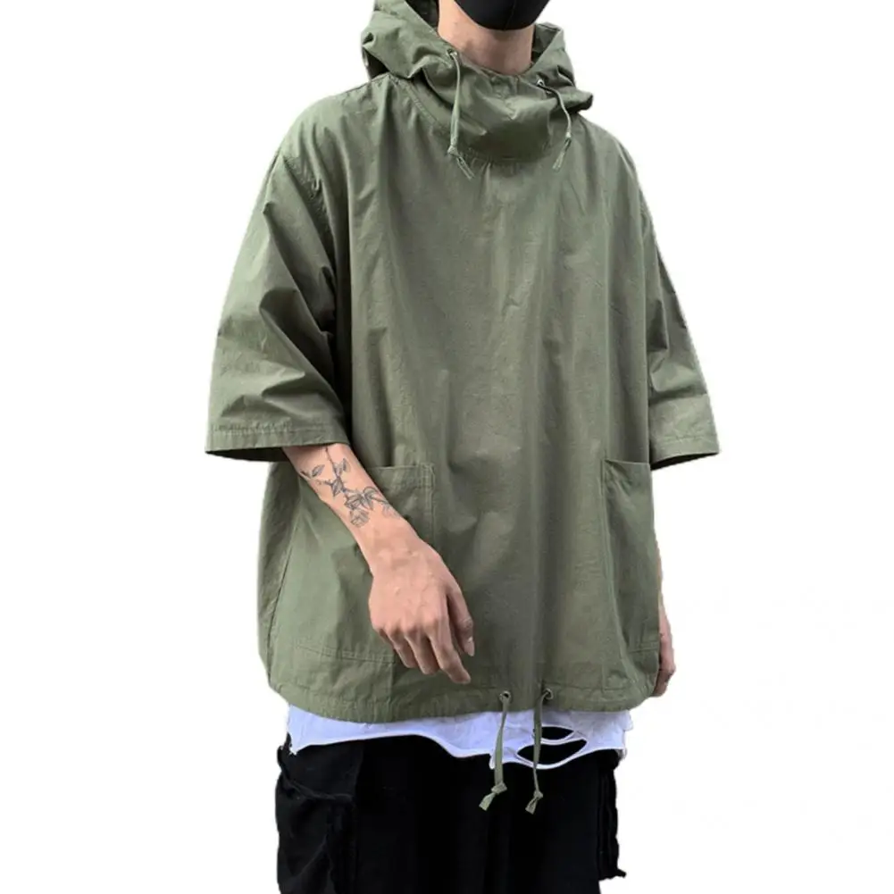 

Fashion Loose Top Sweat-absorbing Hip Hop Skin-friendly Large Pockets Loose Men T-shirt Men T-shirt Half Sleeve