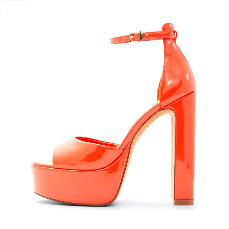 

Летние оранжевые туфли из лакированной кожи с круглым носком и открытым носком, модные сандалии на платформе и толстом каблуке с пряжкой для ремня, Arden Furtado 2023