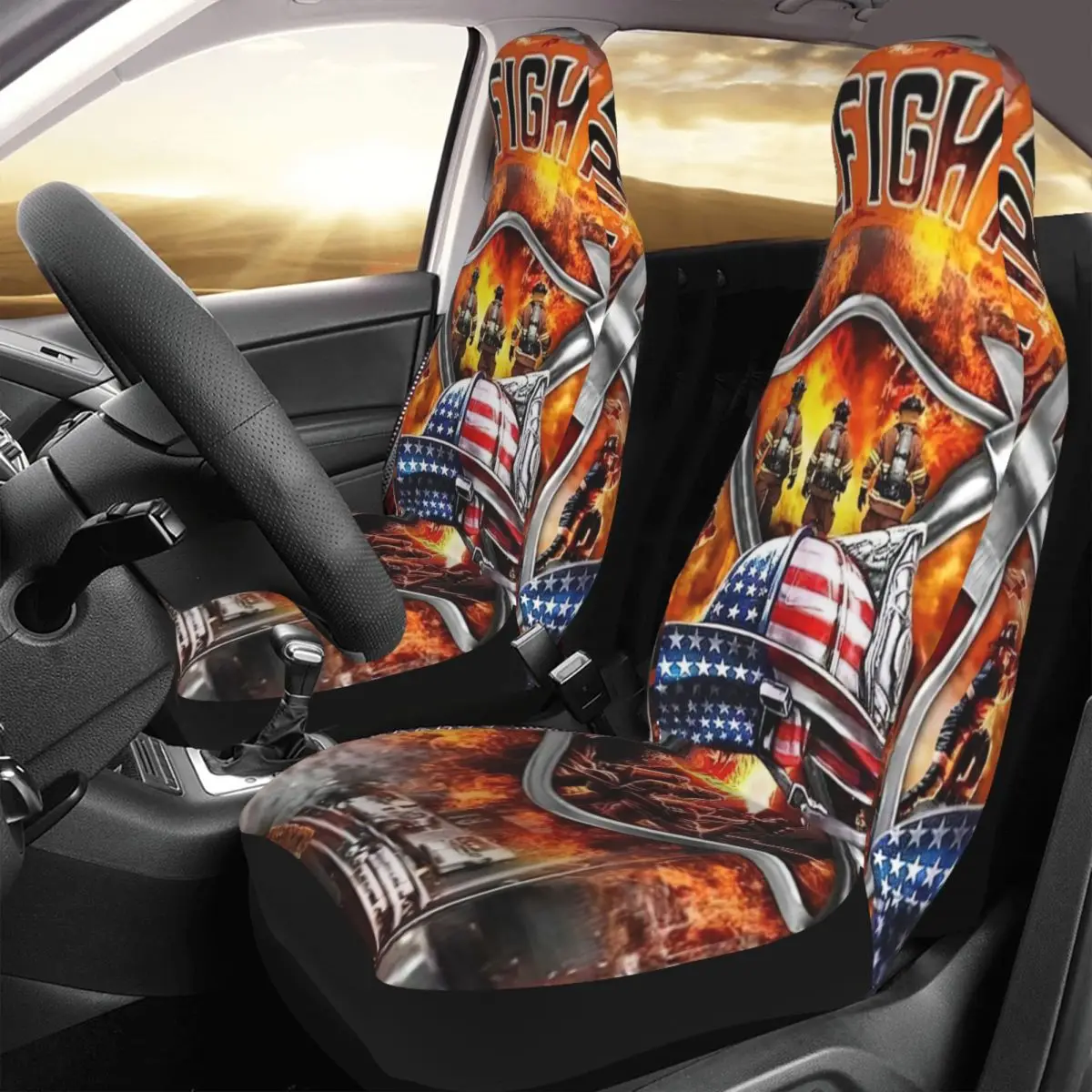 

Накидка на сиденье американского пожарного автомобиля с принтом на заказ, универсальные аксессуары для защиты переднего сиденья, набор подушек