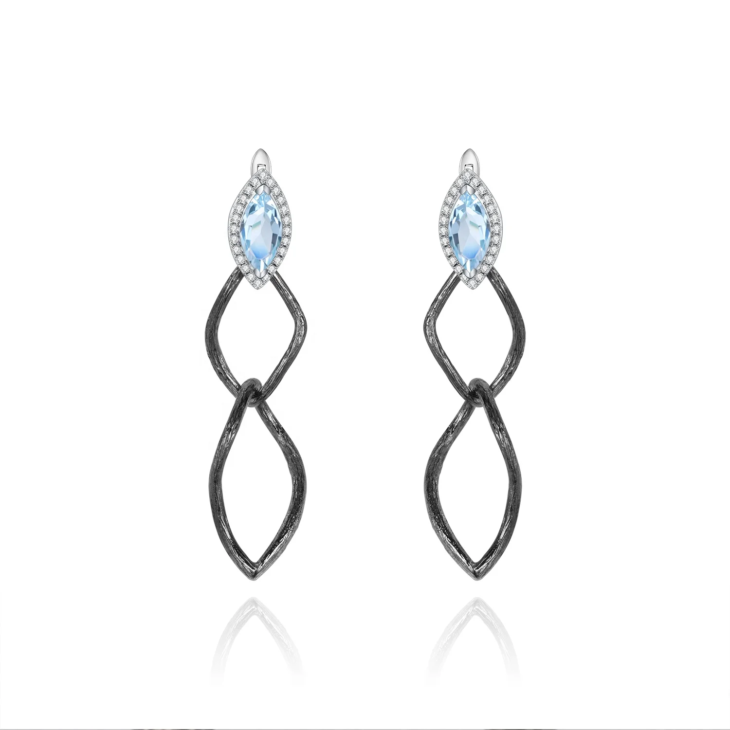 

Abiding Natural Sky Blue Topaz Gemstone Long Earring Fashion 925 Sterling Silver Black Earring Jewelry Women
