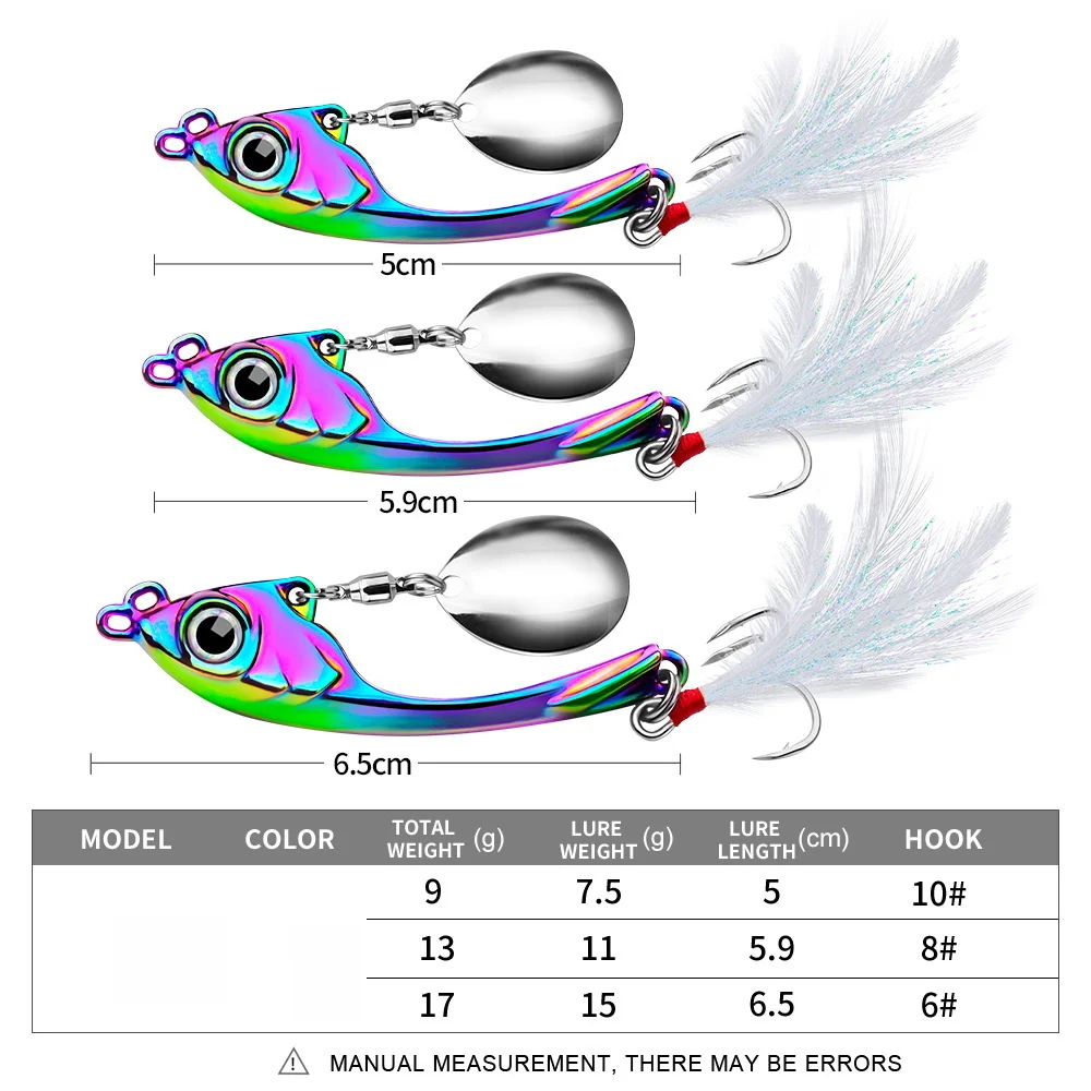 

Spinner Bait 9g 13g 17g Metal Vib Fishing Lure Trolling Rotating Spoon Wobbler Sinking Hard Bait With Sequin Pesca For Bass Pike