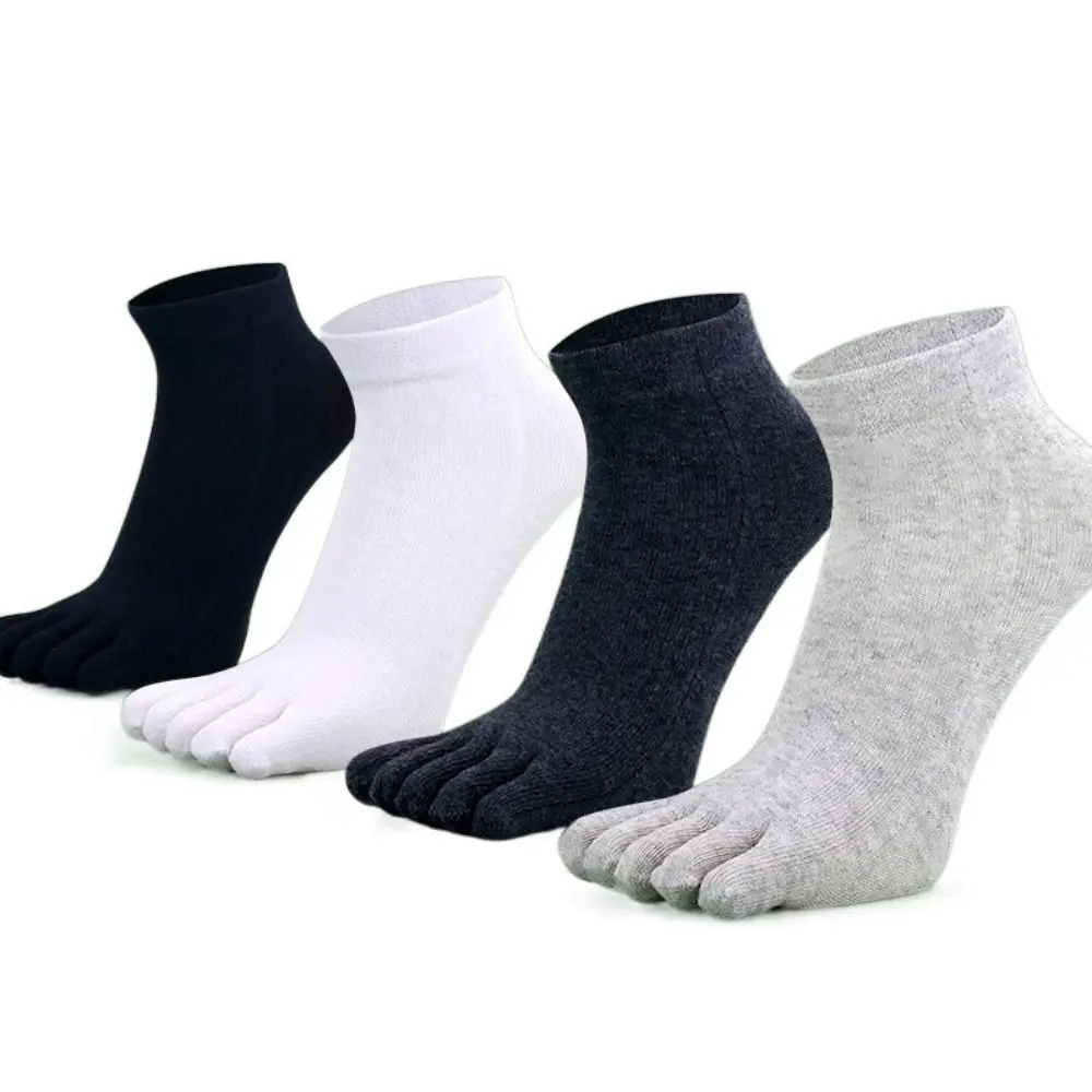 

Носки мужские хлопковые с пальцами, Дышащие Короткие круглые носки до щиколотки, спортивные однотонные носки для бега, черные белые серые