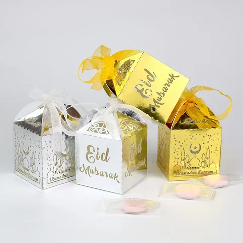 

Gold Sliver Paper Candy Box Happy Ramadan Decoration Gift Box Eid Mubarak Party Favor Eid Al-fitr Ramadan Mubarak Decor