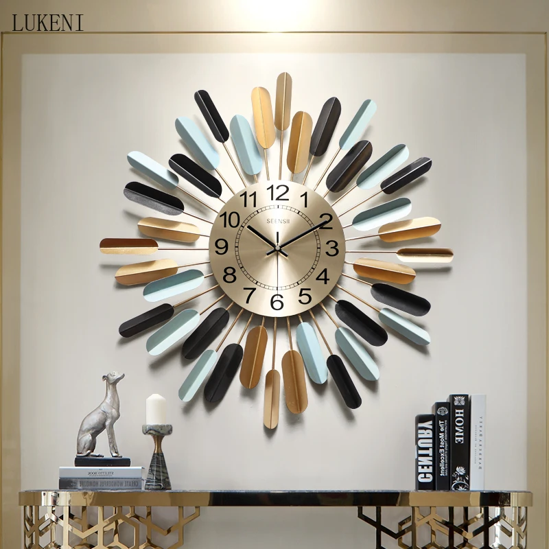 

American Wrought Iron Sun Shape Wall Clocks Wall Hanging Crafts Decoration Home Livingroom Wall Mural Ornaments Wall Sticker