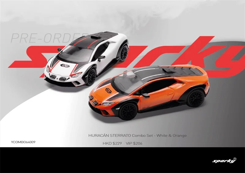 

**Pre-order** Sparky x Tiny 1:64 Huracan Sterrato 2 Car Combo Set White & Orange Diecast Model Car
