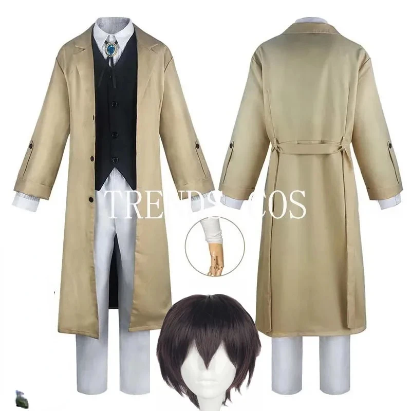 

Dazai Osamu Cosplay Costume Outfits Anime Comic Con Detective Agency Dazai Osamu Khaki Full Set Role Play for Comic Con