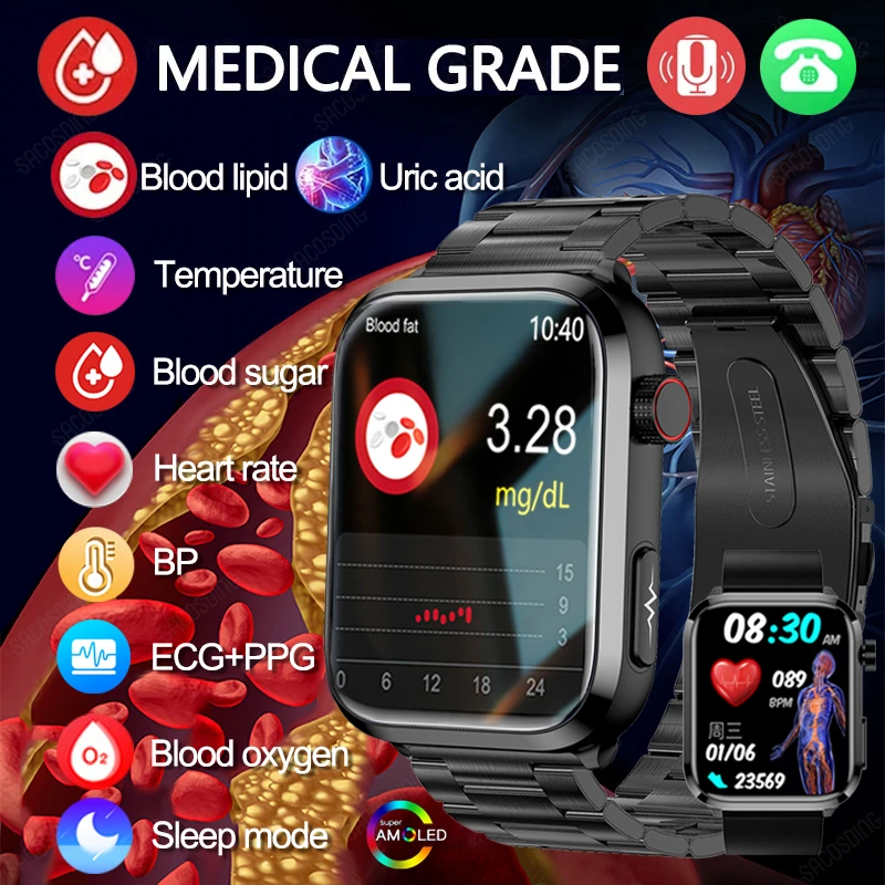 2023 Blood Sugar Smart Watch Health Blood Lipid Uric Acid Heart Rate Monitor ECG+PPG Sports Watch Breathing Training Smartwatch
2023 Blood Sugar Smart Watch Health Blood Lipid Uric Acid Heart Rate Monitor ECG+PPG Sports Watch Breathing Training Smartwatch