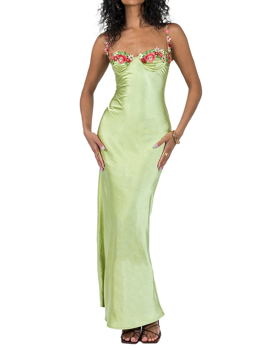 

Женское длинное атласное платье на бретелях-спагетти, облегающее платье-комбинация с открытой спиной, Y2k, лето