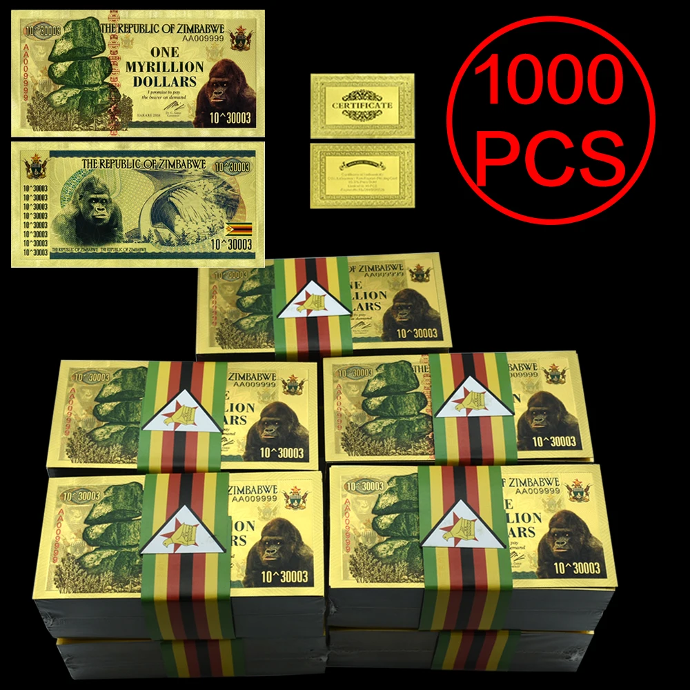 1000pcs/lot One Myrillion Dollars Zimbabwe Gold Banknotes Africa Paper Money Uncurrency with UV Mark Crafts Business Gifts
1000pcs/lot One Myrillion Dollars Zimbabwe Gold Banknotes Africa Paper Money Uncurrency with UV Mark Crafts Business Gifts