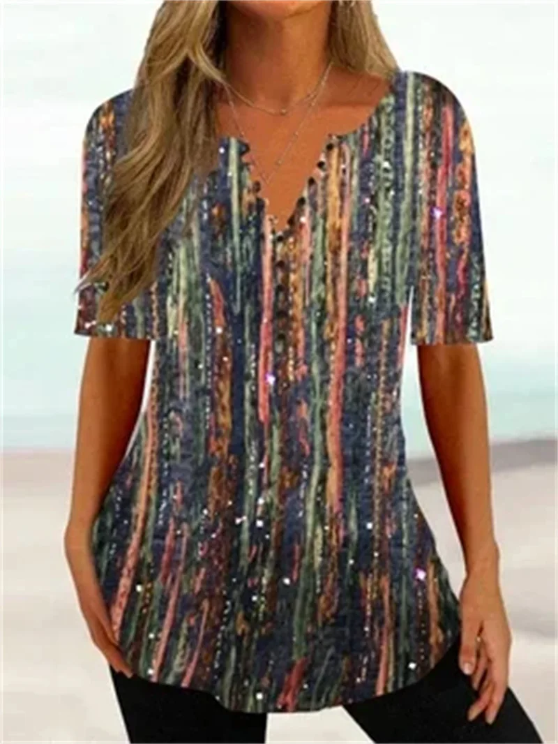 Tee T-Shirt 2023 New Hot Selling Fashion Top Women Summer V-Neck Pullover Short Sleeve Button Printed Shirt for Women
Tee T-Shirt 2023 New Hot Selling Fashion Top Women Summer V-Neck Pullover Short Sleeve Button Printed Shirt for Women