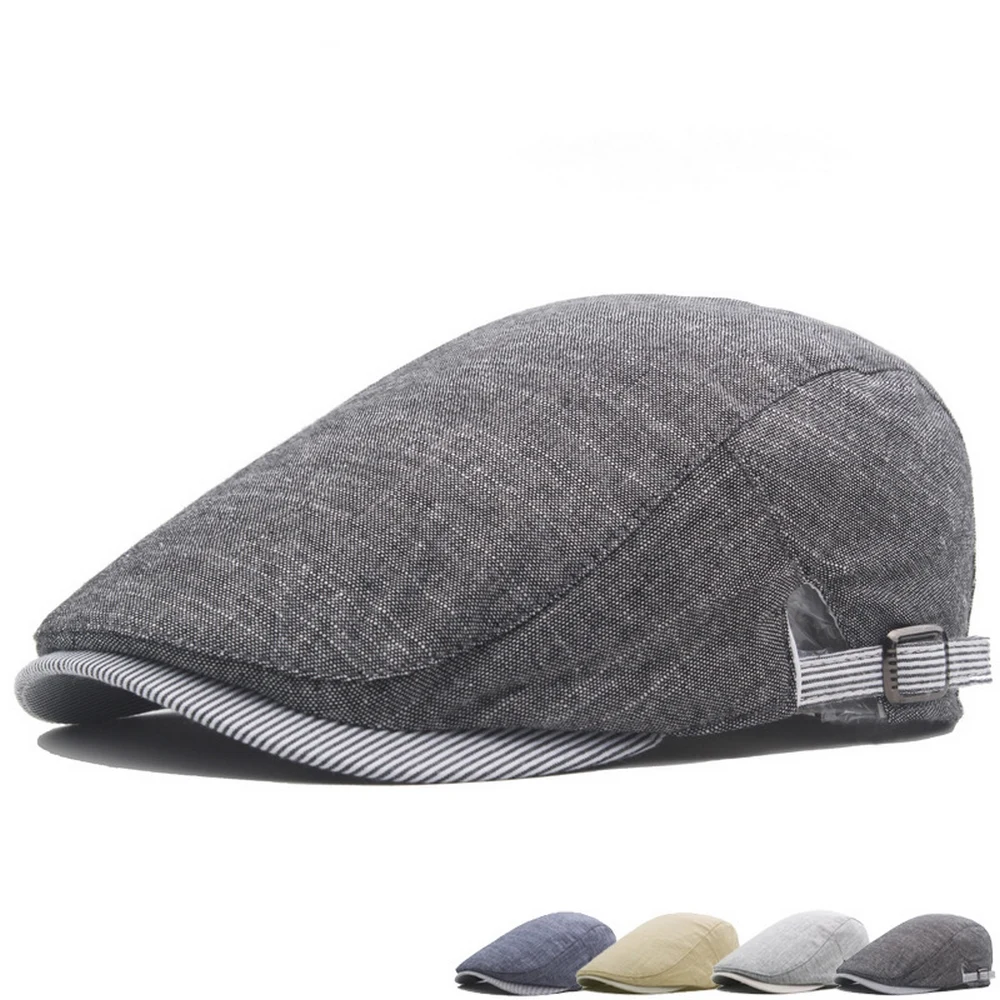 

Men Newsboy Caps Spring And Autumn Berets Hats Cotton Polyester 57-62cm Big Head Circumference Striped Brim Casual Style BT0102