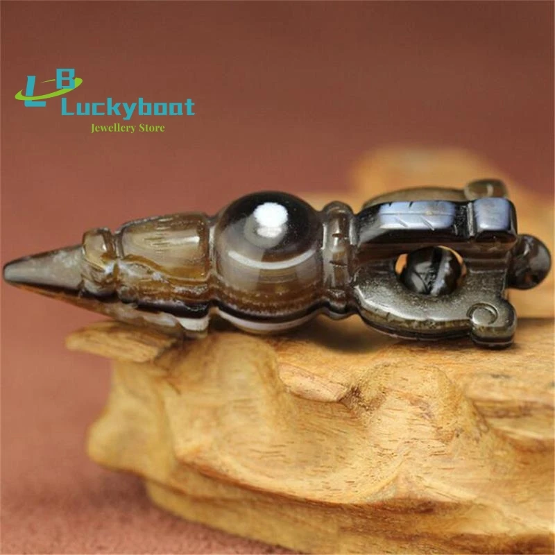 Hand-carved Original Stone Vajra Pendant Playing Thing Tibetan Nine-shale DZI Agate Buddhist Instrument Necklace for Men Women 
Hand-carved Original Stone Vajra Pendant Playing Thing Tibetan Nine-shale DZI Agate Buddhist Instrument Necklace for Men Women