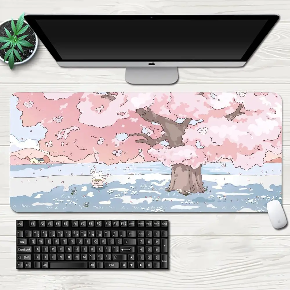 

Cute Desk Mat Kawaii Green Forest Mousepad Large Japanese Nature Gaming Mouse Pad Anime Aesthetics Scenery Japan Computer Pads