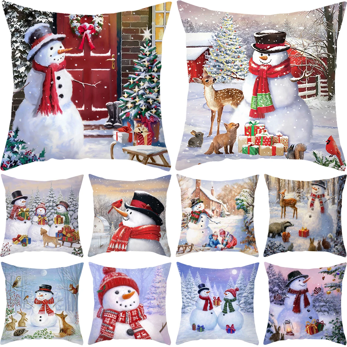 

Snowman Christmas Cushion Cover Merry Christmas Decorations for Home 2023 Cristmas Sofa Decor Navidad Xmas Gifts New Year 2024