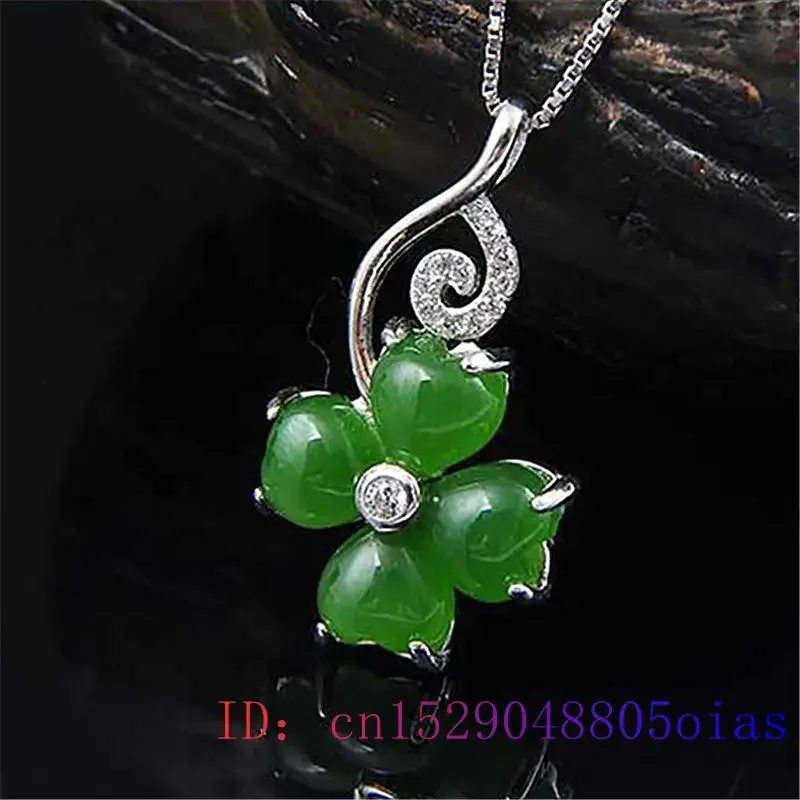 

Jade Clover Pendant Natural 925 Silver Fashion Chinese Chalcedony Gifts Jewelry Women Charm Necklace Gemstone Amulet Agate