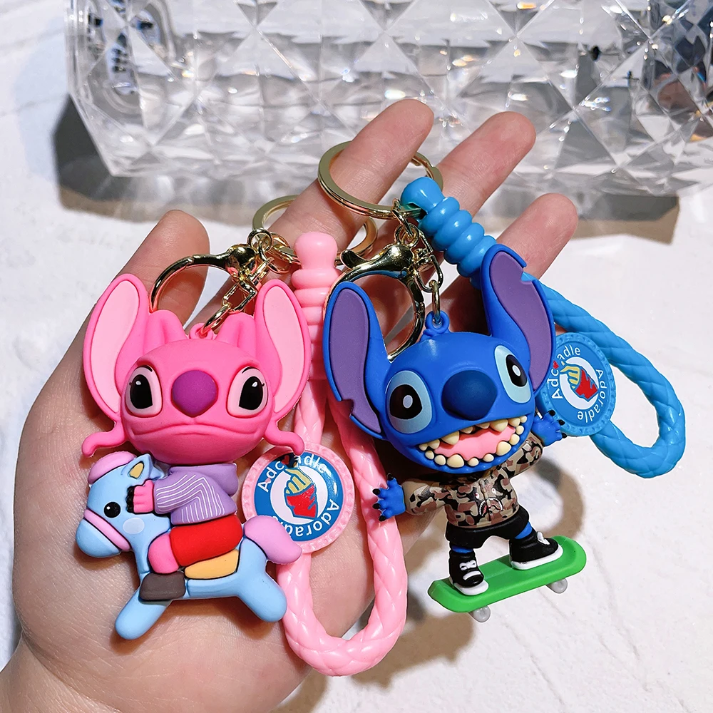 

Wholesale Stitch Keychains Ilaveros Car Key Handbag Accessories Lilo Stitches Pink Angel Anime Keyring Christmas Gift