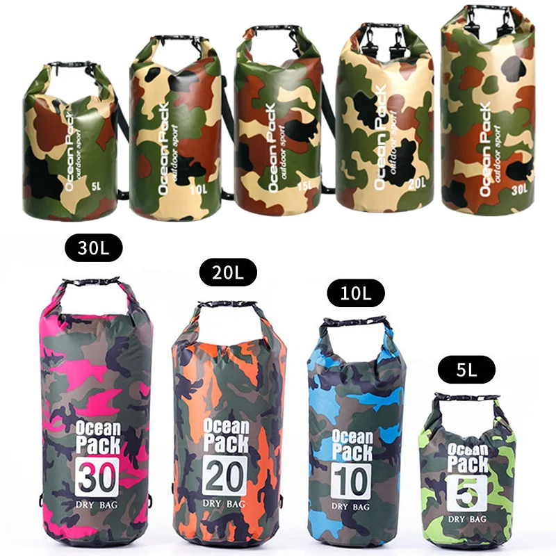 

5/10/15/20/30L Waterproof Swimming Bag Dry Sack Camouflage Colors Outdoor Fishing Boating Kayaking Storage Drifting Rafting Bag