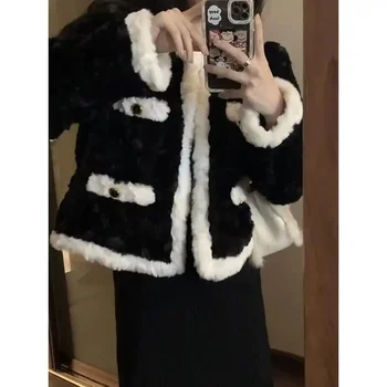 여성 양모 플리스 코트, 한국 루즈핏 가디건 상의, 퍼 재킷, 두꺼운 코트, 2023 가을 겨울 신상